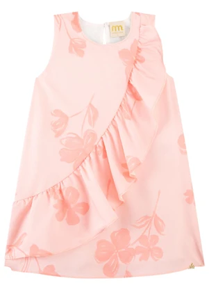 Milli e Nina - Vestido Curto Infantil Menina com Babado Rosa - MILLI E NINA