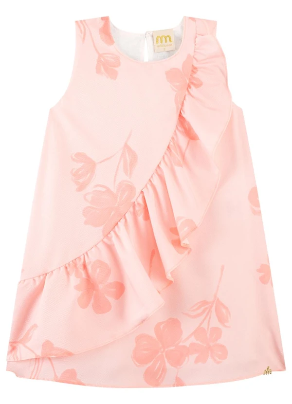 Milli e Nina - Vestido Curto Infantil Menina com Babado Rosa