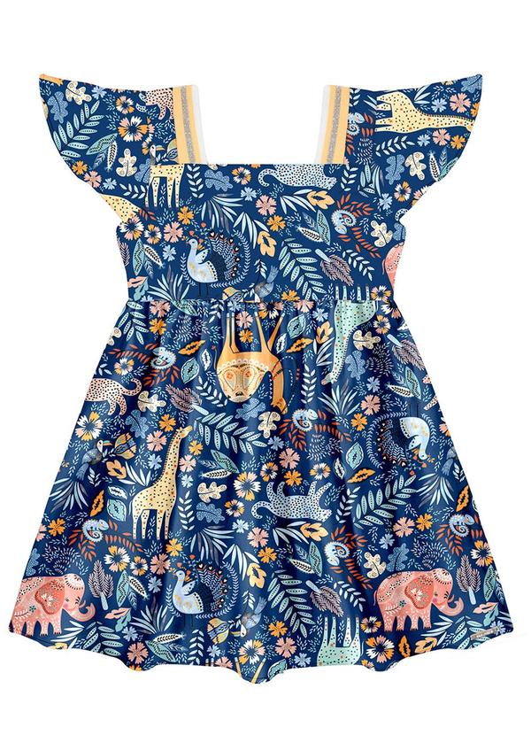Alakazoo - Vestido Curto Infantil Menina em Viscose Estampado Azul 2