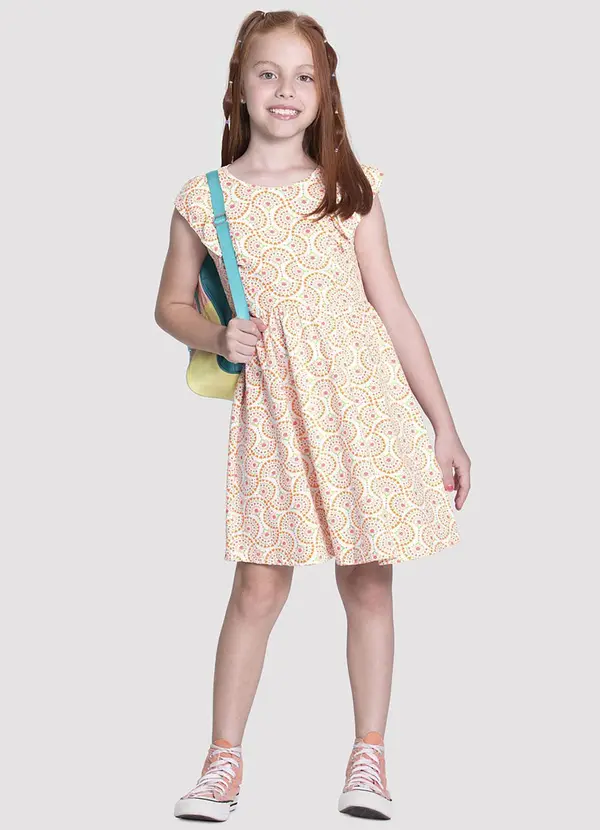 Alakazoo - Vestido Curto Infantil Texturizado Estampado Laranja