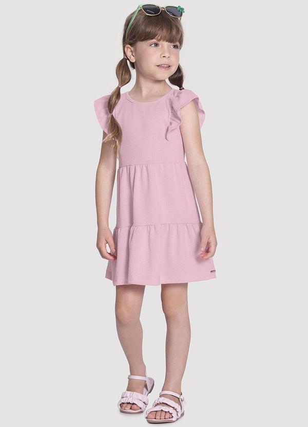 Alakazoo - Vestido Curto Infantil Tom Pastel com Babados Rosa 1
