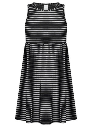 Alakazoo - Vestido Curto Listrado em Malha Canelada Preto - ALAKAZOO