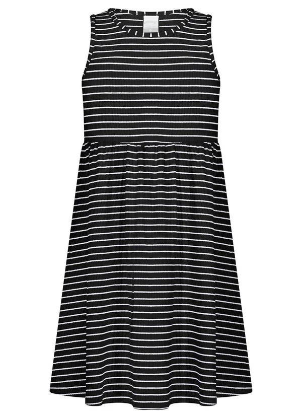 Alakazoo - Vestido Curto Listrado em Malha Canelada Preto