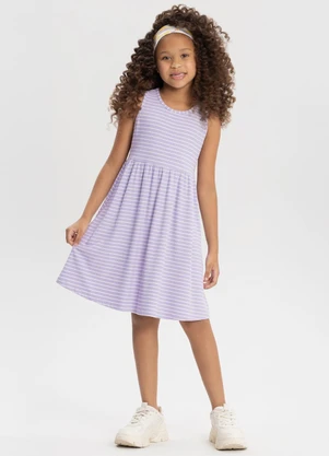 Alakazoo - Vestido Curto Listrado em Malha Canelada Rosa - ALAKAZOO