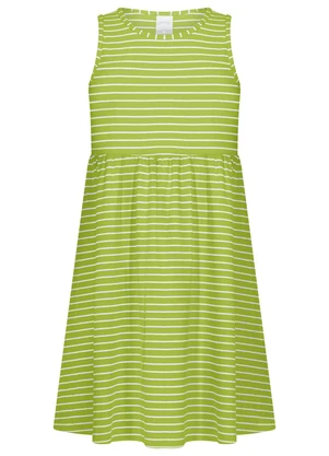 Alakazoo - Vestido Curto Listrado em Malha Canelada Verde - ALAKAZOO