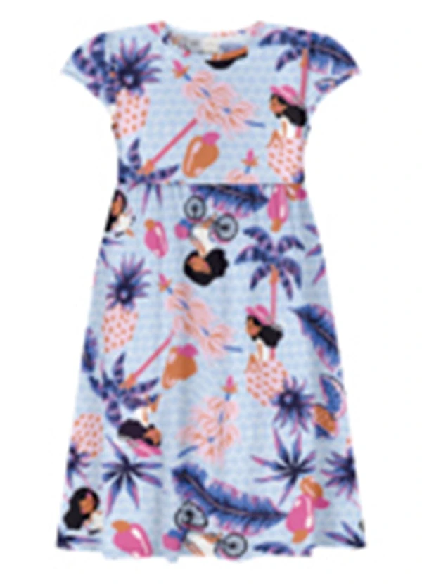 Alakazoo - Vestido Curto Penteada Estampada Azul