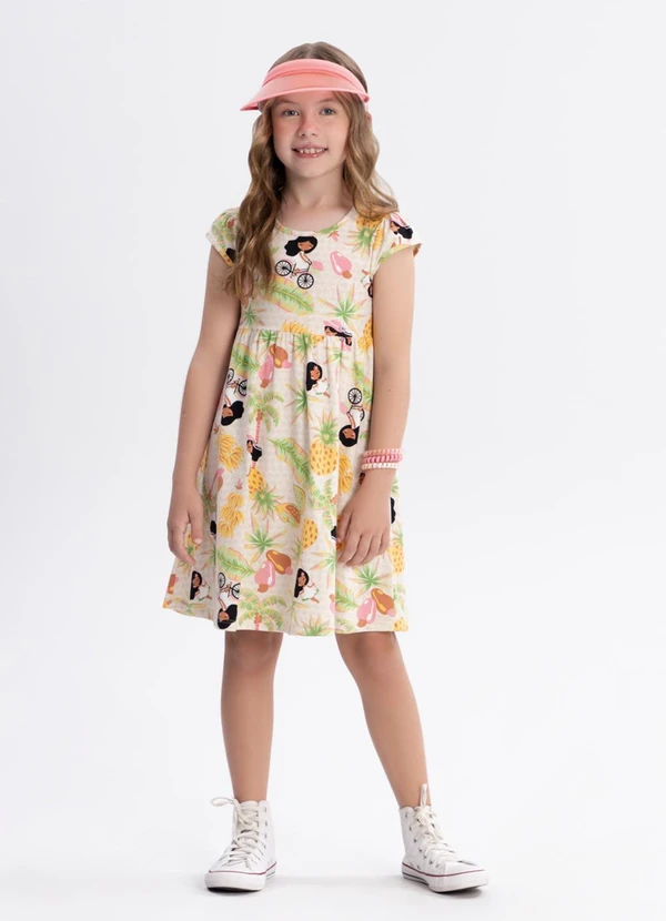 Alakazoo - Vestido Curto Penteada Estampada Bege