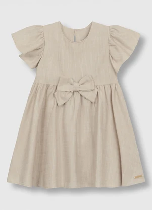 Carinhoso - Vestido Curto Rodado Acinturado Bege - CARINHOSO