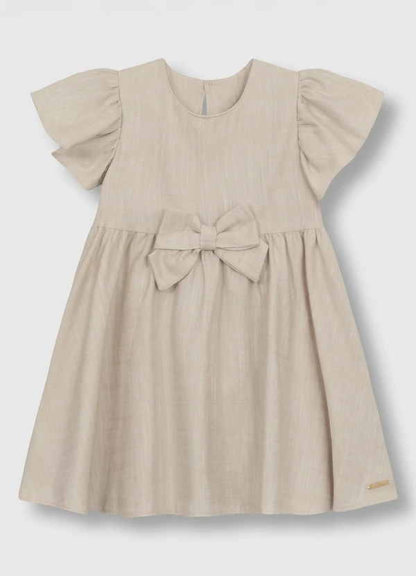 Carinhoso - Vestido Curto Rodado Acinturado Bege