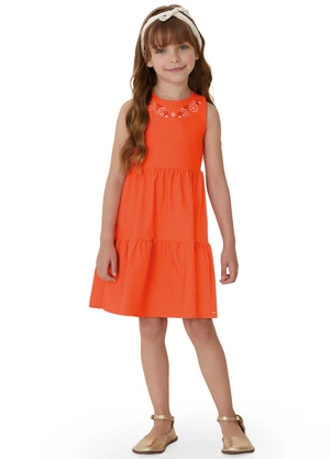 Carinhoso - Vestido Curto Rodado Acinturado Floral Laranja - CARINHOSO