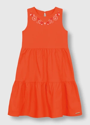Carinhoso - Vestido Curto Rodado Acinturado Floral Laranja - CARINHOSO