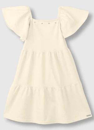 Carinhoso - Vestido Curto Rodado Acinturado Off White - CARINHOSO