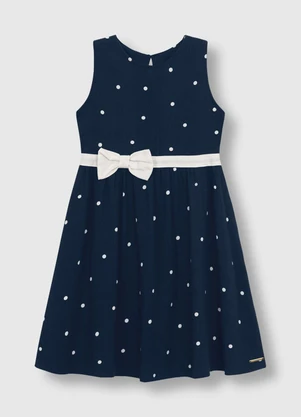Carinhoso - Vestido Curto Rodado Acinturado Poá Azul - CARINHOSO