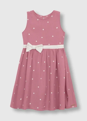 Carinhoso - Vestido Curto Rodado Acinturado Poá Rosa - CARINHOSO
