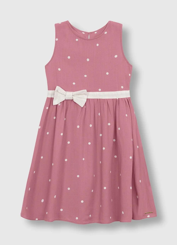 Carinhoso - Vestido Curto Rodado Acinturado Poá Rosa