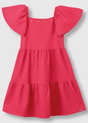 Carinhoso - Vestido Curto Rodado Acinturado Texturizado Rosa - CARINHOSO
