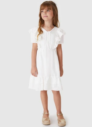 Carinhoso - Vestido Curto Rodado com Babado Branco - CARINHOSO