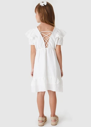 Carinhoso - Vestido Curto Rodado com Babado Branco - CARINHOSO