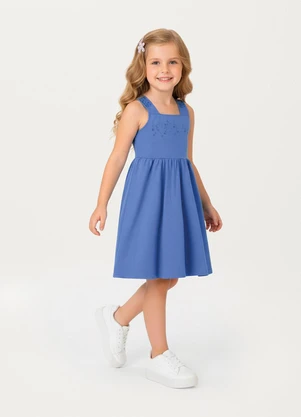 Carinhoso - Vestido Curto Rodado com Bordado Azul - CARINHOSO
