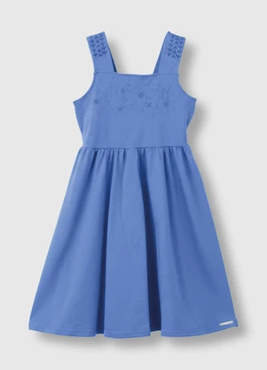 Carinhoso - Vestido Curto Rodado com Bordado Azul - CARINHOSO