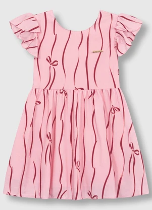 Carinhoso - Vestido Curto Rodado Laços Rosa - CARINHOSO