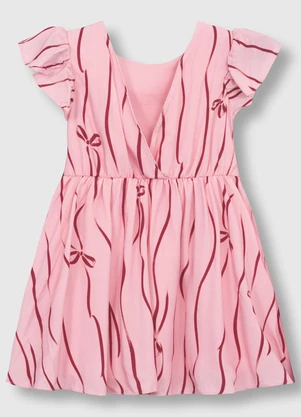 Carinhoso - Vestido Curto Rodado Laços Rosa - CARINHOSO