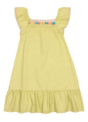Alakazoo - Vestido Curto Sarja Mangas Bordadas Amarelo - ALAKAZOO