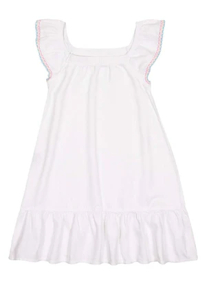 Alakazoo - Vestido Curto Sarja Mangas Bordadas Branco - ALAKAZOO