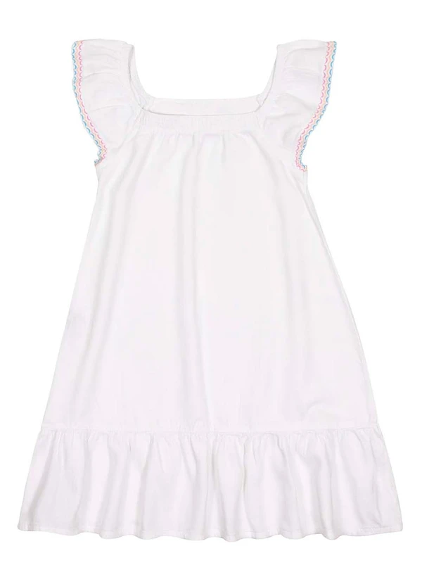 Alakazoo - Vestido Curto Sarja Mangas Bordadas Branco 2