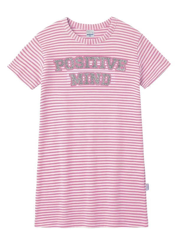 Malwee Kids - Vestido Curto T-Shirt Positive Mind Rosa