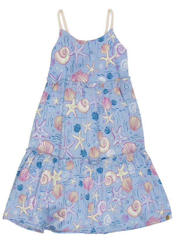 Cativa Kids - Vestido de Alça Estampa Fundo do Mar Azul