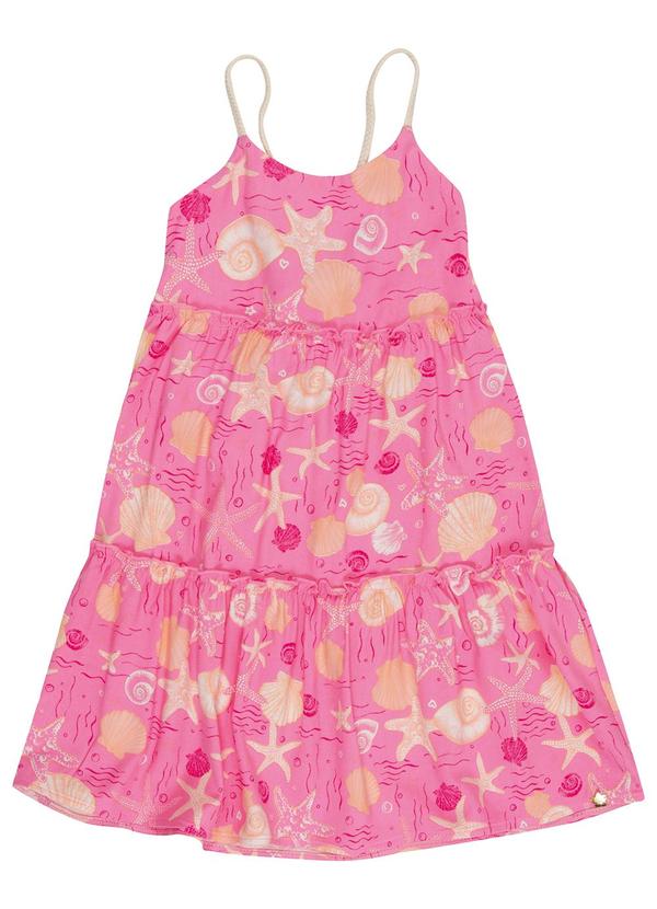 Cativa Kids - Vestido de Alça Estampa Fundo do Mar Rosa