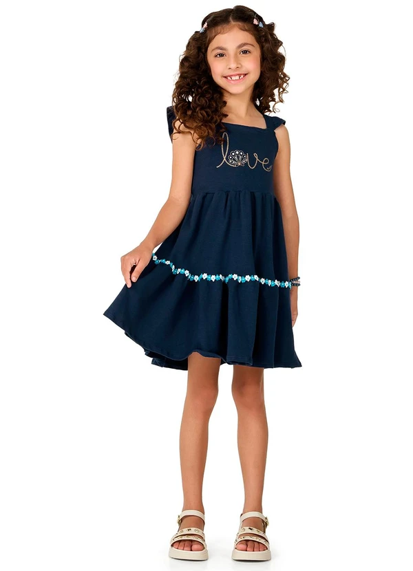 Marlan - Vestido de Alças com Estampa Metalizada Azul