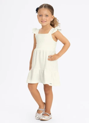 Alakazoo - Vestido de Alças em Malha de Algodão Off White - ALAKAZOO