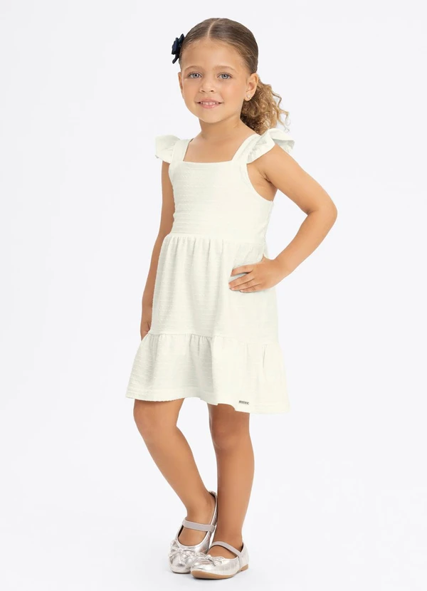 Alakazoo - Vestido de Alças em Malha de Algodão Off White