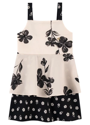 Milli e Nina - Vestido de Alças em Tecido Estampado Bege - MILLI E NINA