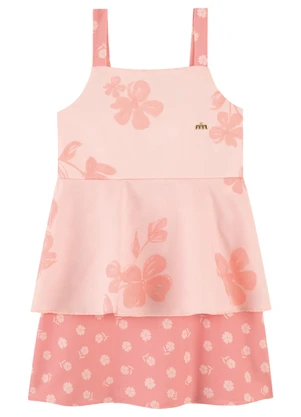 Milli e Nina - Vestido de Alças em Tecido Estampado Rosa - MILLI E NINA
