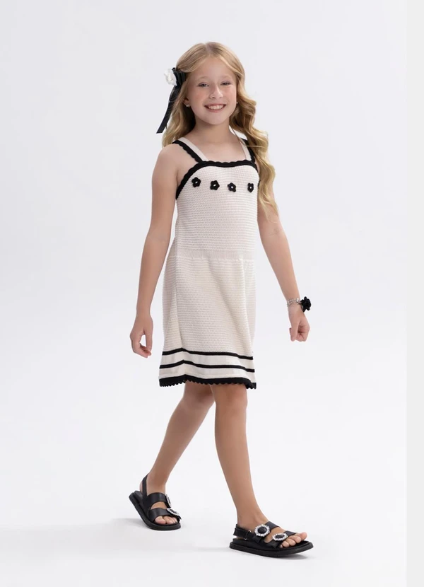 Alakazoo - Vestido de Alças em Tricô com Bordados Branco