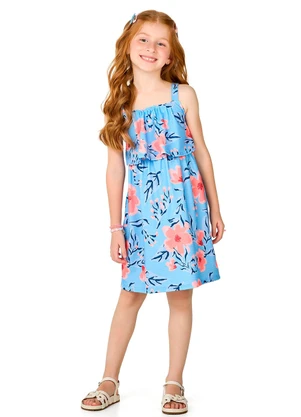 Marlan - Vestido de Alças Estampado Infantil Menina Azul - MARLAN