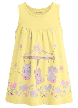 Brandili - Vestido de Animais e Flores Amarelo - BRANDILI