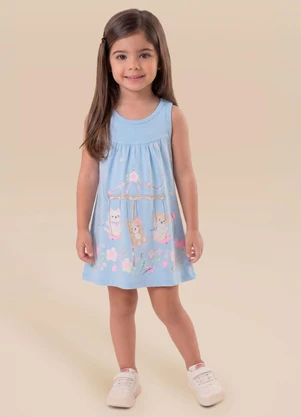 Brandili - Vestido de Animais e Flores Azul - BRANDILI