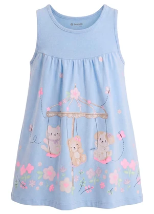 Brandili - Vestido de Animais e Flores Azul - BRANDILI
