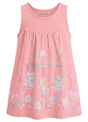 Brandili - Vestido de Animais e Flores Rosa - BRANDILI