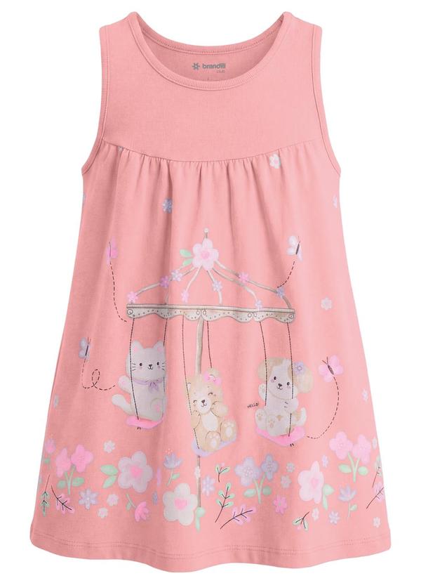 Brandili - Vestido de Animais e Flores Rosa