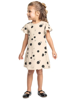 Bee Loop - Vestido de Bolinhas Infantil Cotton Bege - BEE LOOP