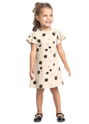 Bee Loop - Vestido de Bolinhas Infantil Cotton Bege - BEE LOOP