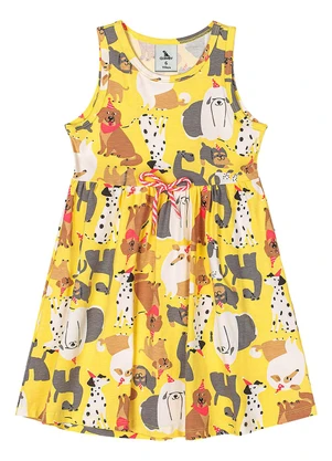 Quimby - Vestido de Cachorrinhos Cotton Amarelo - QUIMBY