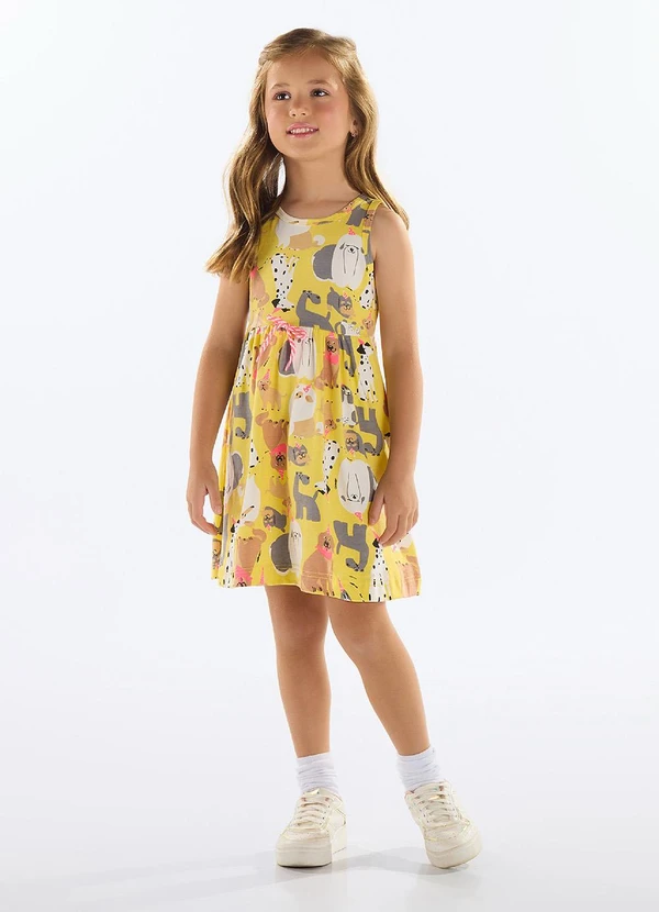Quimby - Vestido de Cachorrinhos Cotton Amarelo