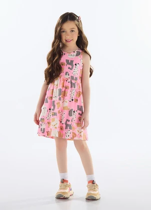 Quimby - Vestido de Cachorrinhos Cotton Rosa - QUIMBY