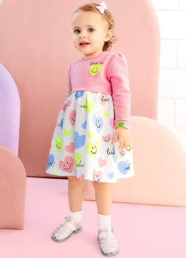 Momi - Vestido de Corações Bebê Rosa
